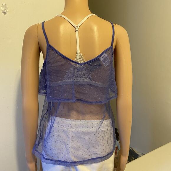 Vtg Y2K Sears Purple Lace Mesh Tank Top Boho Preppy Fairy Goth Whimsy Vamp Jrs M - Picture 7 of 8